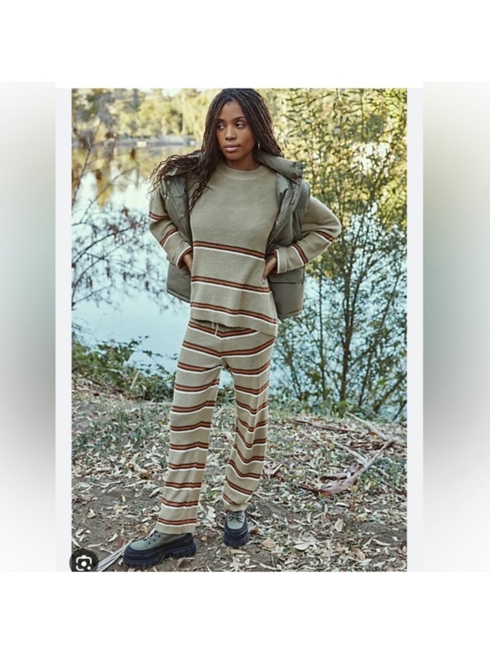 Free People FP Beach Striped Mariner Set Oversized Loungewear Two Piece Small